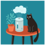Curious Cat with Plant Humidifier Sticker