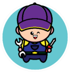 Curly Haired Boy Turned Into Mechanics Cartoon Sticker