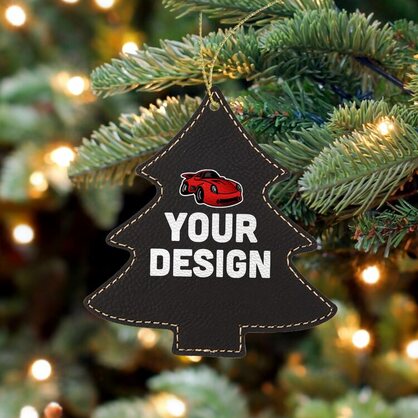Custom Black Leatherette Tree Ornament