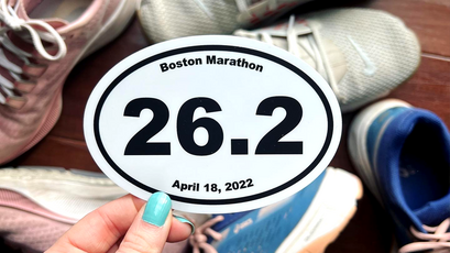 Custom Boston Marathon Sticker in Hand