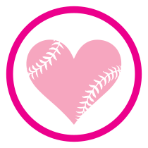Custom Circle Softball Sticker with Seams in a Heart