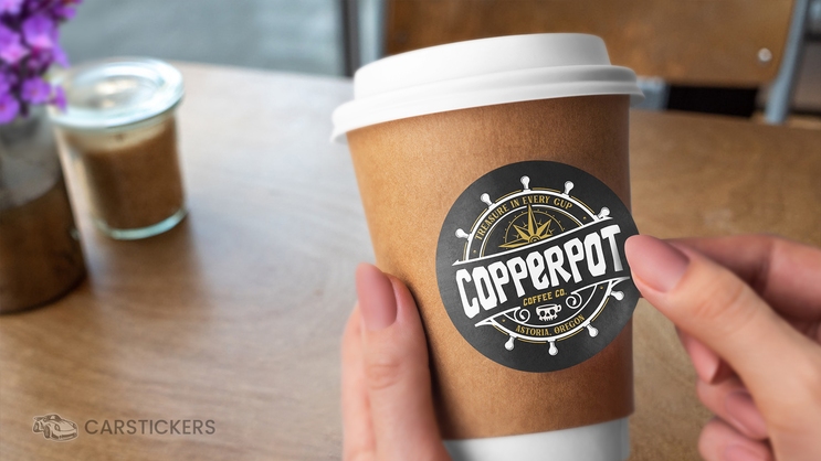 Custom Circle Sticker on Paper Coffee Cup