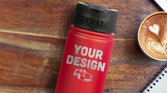 Custom engraved 16 oz water bottle with carstickers logo