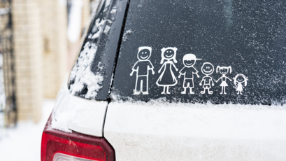 Custom Family Decal on Car in Snow