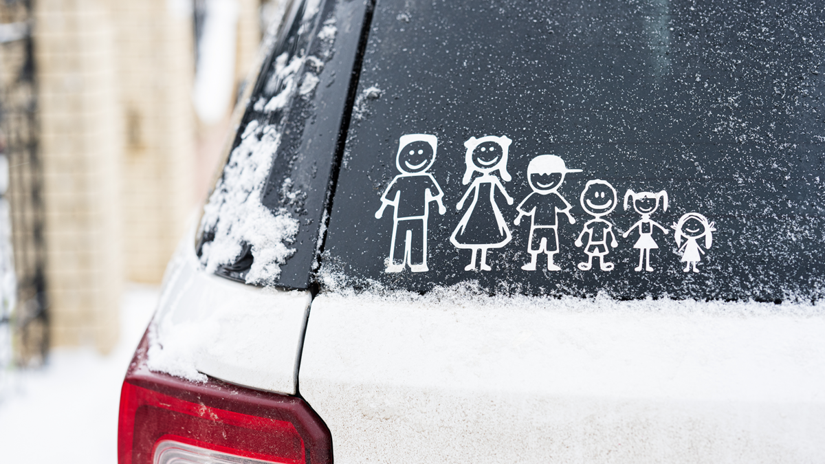 Custom Family Decal on Car in Snow