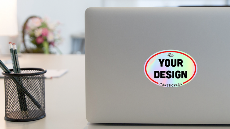 Custom Holographic Oval Sticker on Laptop