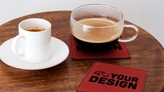 Custom leather coaster with Carstickers logo