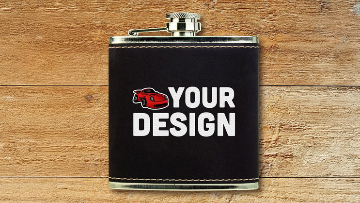 Custom Printed Black Leatherette Flask