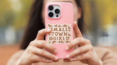 Small Town Girl Sticker on Phone for Blog