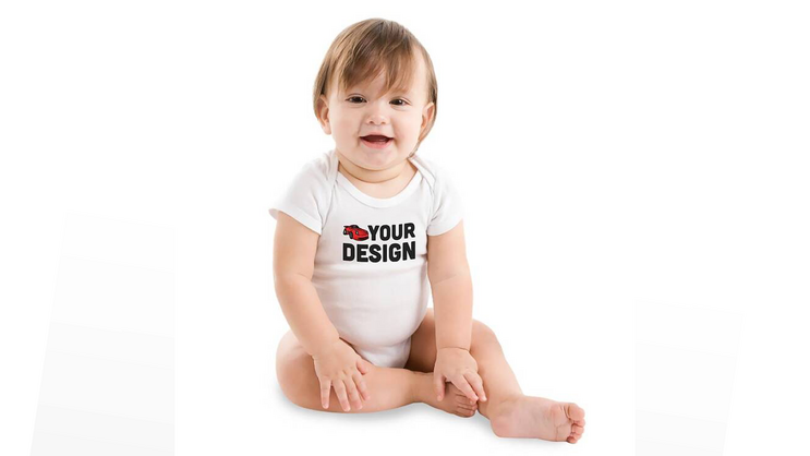 Custom White Baby Onesie on Sitting Baby