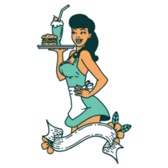 Cute 1950s Pinup Waitress Girl With Banner Sticker