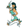 Cute 1950s Pinup Waitress Girl With Banner Sticker
