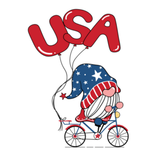 Cute 4th Of July Gnome Riding A Bike With Balloons Sticker