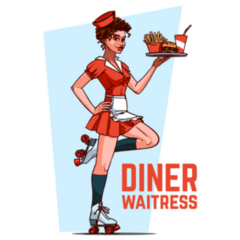 Cute 50s Diner Waitress In Quad Skates Sticker