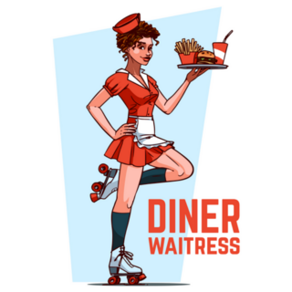 Cute 50s Diner Waitress In Quad Skates Sticker