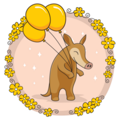 Cute Aardvark With Balloon & Flowers Sticker