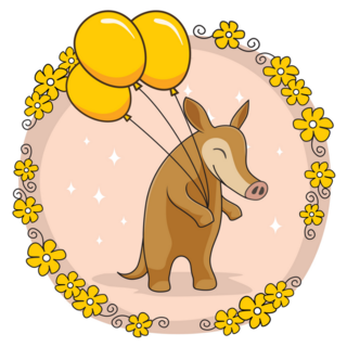 Cute Aardvark With Balloon & Flowers Sticker