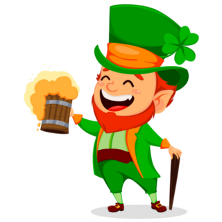 Cute and Happy Little Leprechaun with Mug Overflowing with Beer
