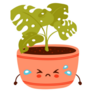 Cute and Sad Kawaii Baby Potted Monstera Plant Sticker
