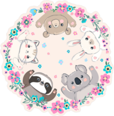 Cute Animals in Flower Ring Sticker