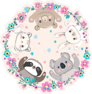 Cute Animals in Flower Ring Sticker