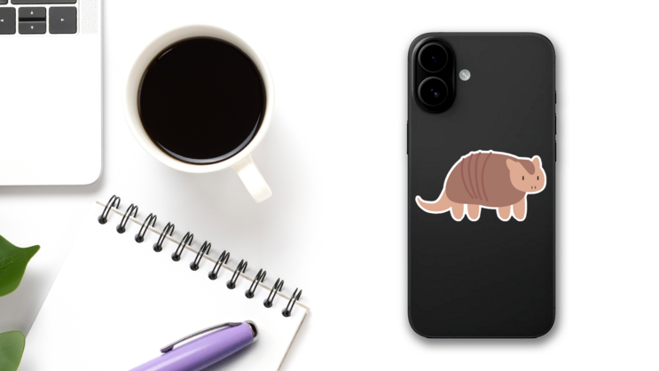 Cute Armadillo Cartoon Sticker on a Phone (New) example