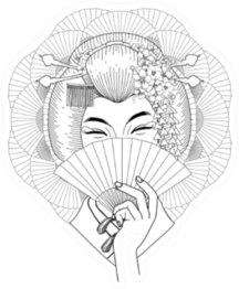 Cute Asian Girl Hiding Her Face Under The Fan Sticker