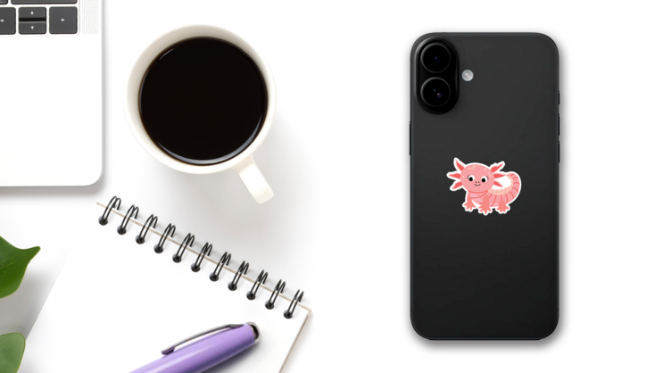 Cute Axolotl Character Sticker on a Phone (New) example