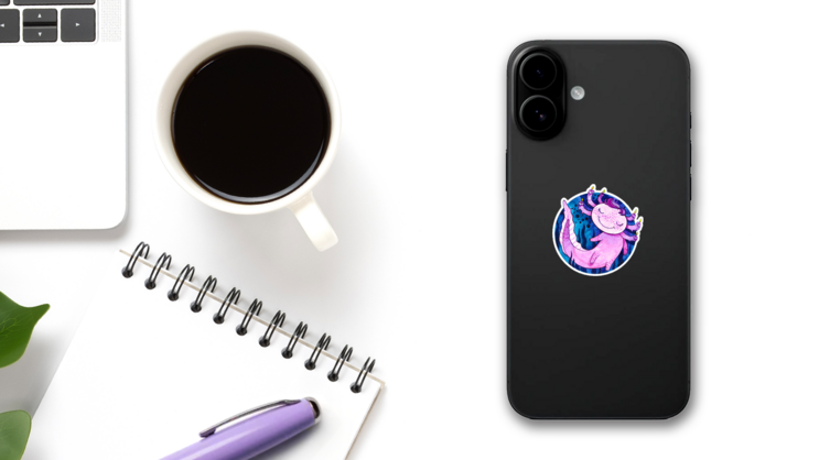 Cute Axolotl Sticker on a Phone (New) example