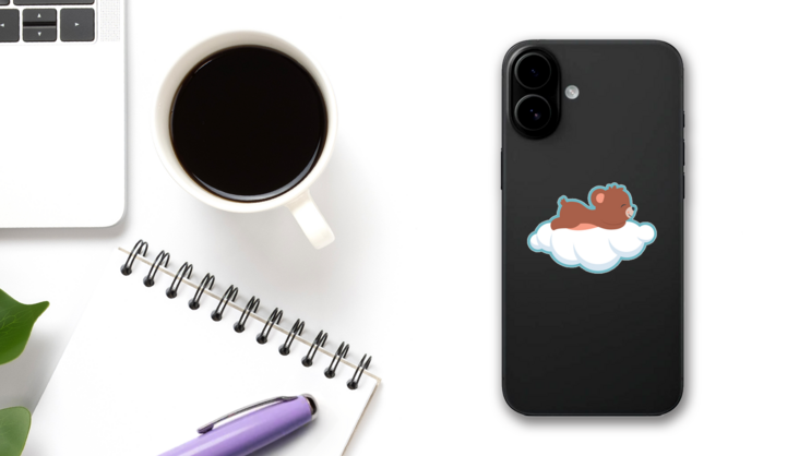 Cute Baby Bear Cub Sleeping On A Cloud Sticker on a Phone (New) example