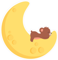 Cute Baby Bear Sleeping On Moon Sticker