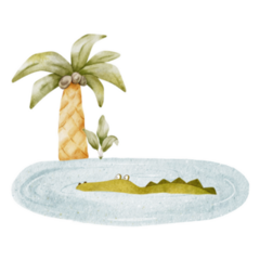 Cute Baby Crocodile Watercolor Illustration Sticker