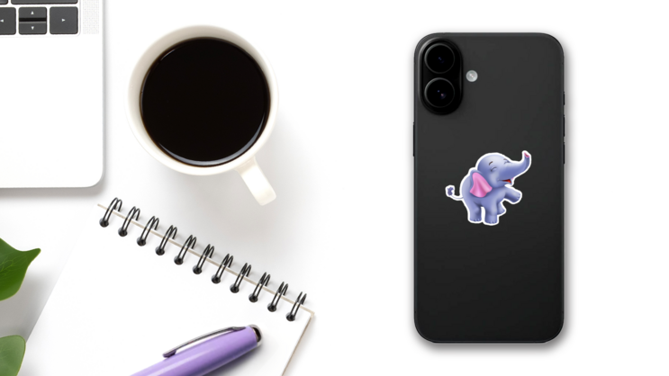 Cute Baby Elephant Cartoon Sticker on a Phone (New) example