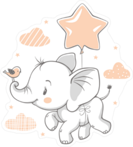 Cute Baby Elephant Flying on a Star Balloon Sticker