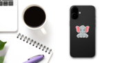 Cute Baby Elephant Sitting Sticker on a Phone (New) example