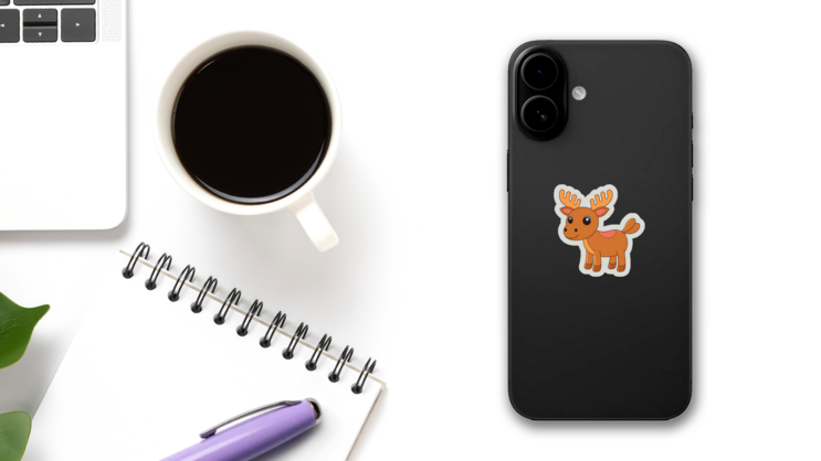 Cute Baby Moose Cartoon Sticker on a Phone (New) example