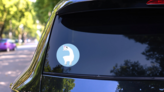 Cute Baby Peru Llama On Blue Sticker on a Rear Car Window (New) example