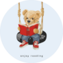 Cute Bear Doll Reading A Book Sticker