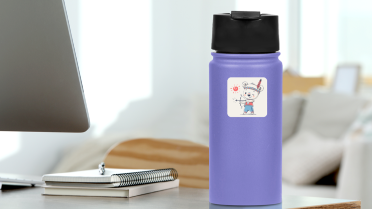 Cute Bear Indian With A Bow Sticker on a Water Bottle (New) example
