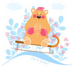 Cute Bear On A Sled Winter Fairytale Sticker