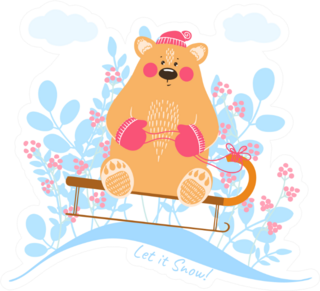 Cute Bear On A Sled Winter Fairytale Sticker