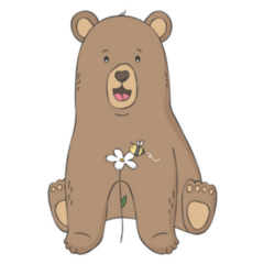 Cute Bear Sitting WIth Bee On Flower Sticker