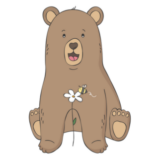 Cute Bear Sitting WIth Bee On Flower Sticker