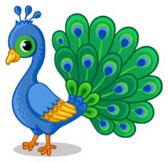 Cute Beautiful Blue Peacock Cartoon Sticker