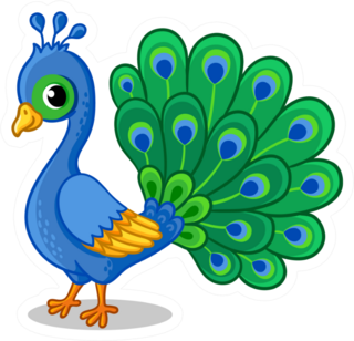 Cute Beautiful Blue Peacock Cartoon Sticker