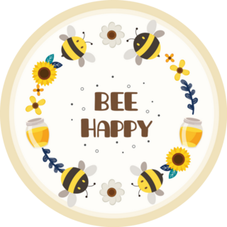 Cute Bee Happy Floral Honey Lettering Sticker 