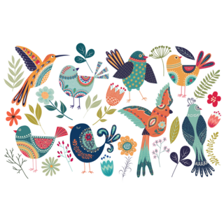Cute Birds And Flowers Sticker Sheet