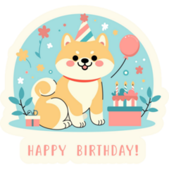 Cute Birthday Shiba Sticker