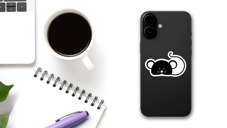 Cute Black Rat Sticker on a Phone (New) example