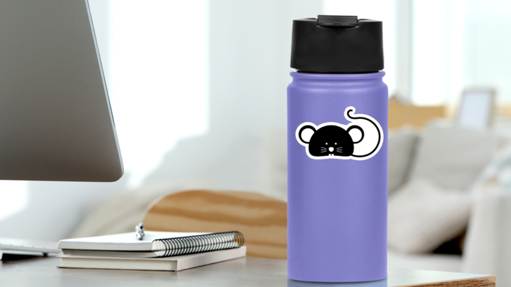 Cute Black Rat Sticker on a Water Bottle (New) example